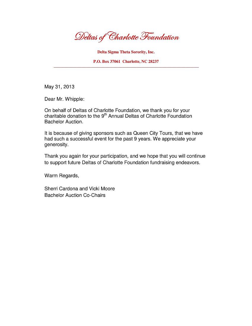 Delta's of Charlotte Foundation 2013 Letter